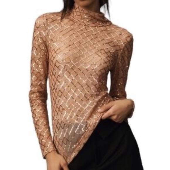 NWT Anthropologie Pilcro Sequin Turtleneck Top Small - Picture 1 of 10